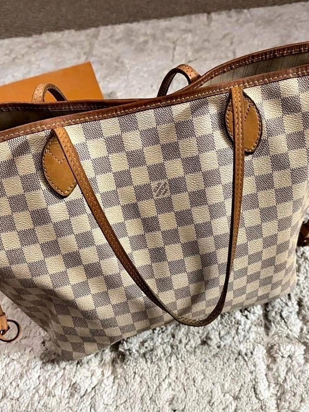 Louis Vuitton Neverfull MM Damier Azur Tote in Brown & Cream & Wallet Set